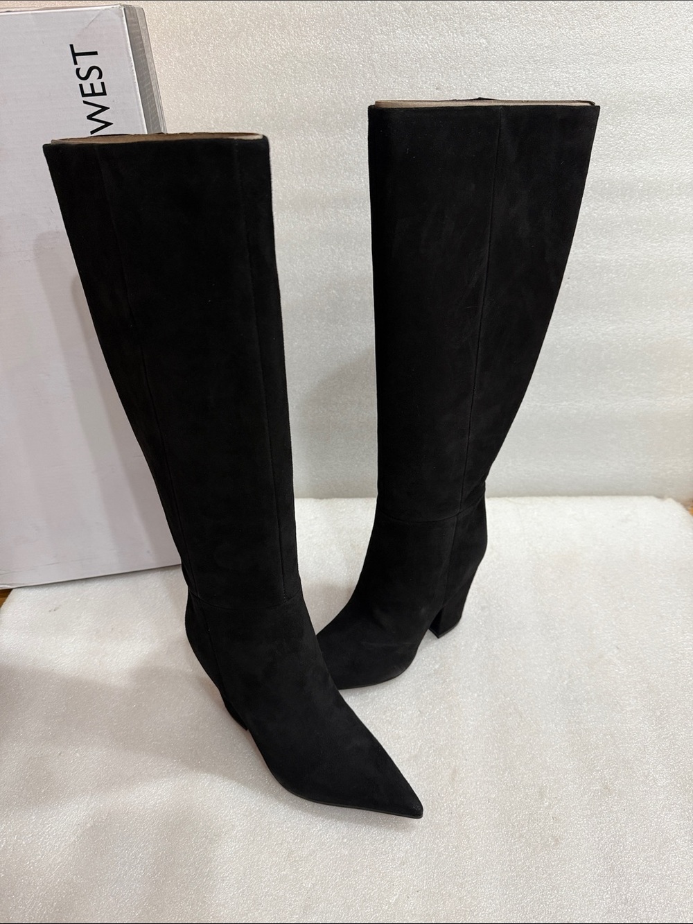 Nine West Adera-WC Black Faux Suede Wide Calf Knee High Boots 8.5M